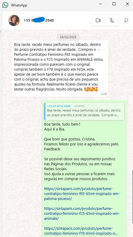 depoimentos avaliações clientes sinta paris perfumes