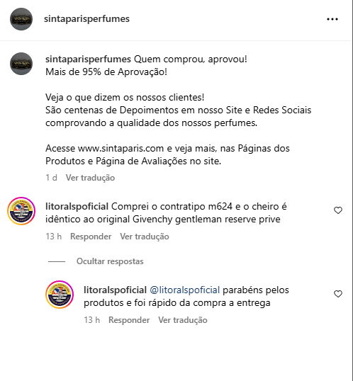 depoimentos avaliações clientes sinta paris perfumes