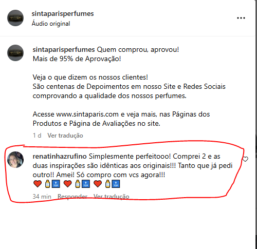 depoimentos avaliações clientes sinta paris perfumes